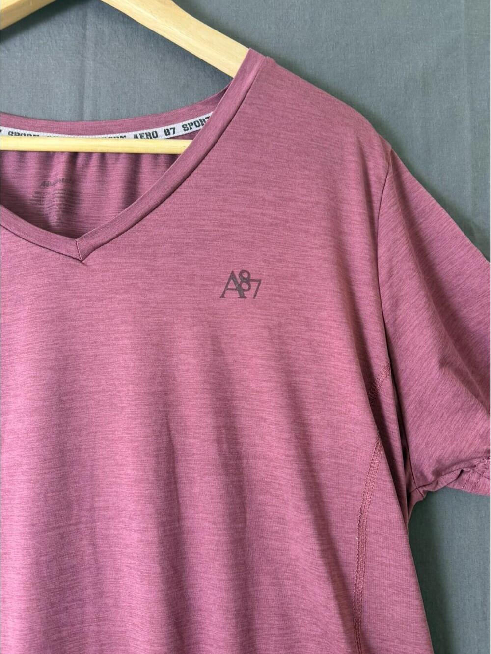 Aeropostale A87 Sport V Neck T Shirt Womens 2X Burgundy Pink Short Sleeve Top - Picture 3 of 7